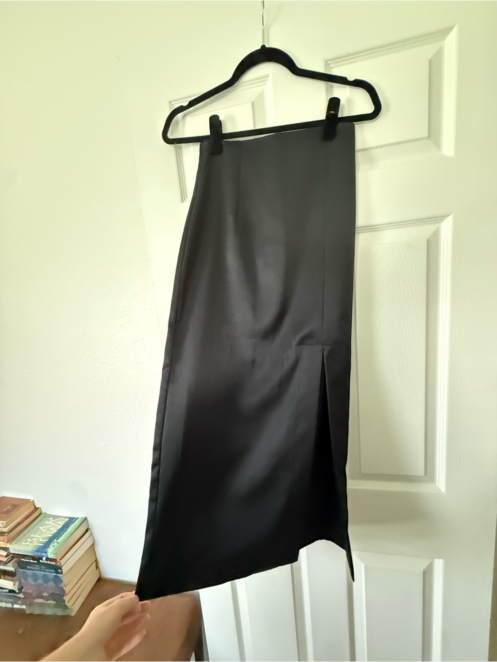 Vintage Black Satin Skirt with Side Slit